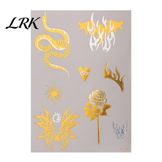 Waterproof Fake Tattoo Decals Golden Silver-color Metallic Sticker for Women Girls, Temporary Adult Child Tattoos Face Body Arm Decoration,