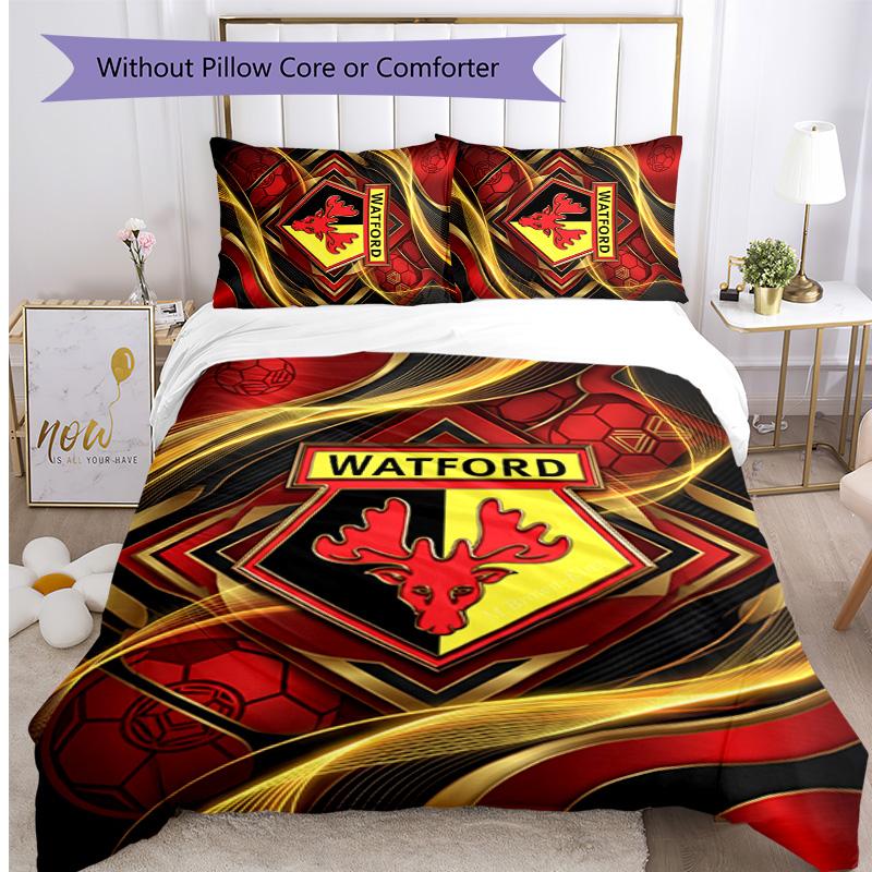 Watford Football Printed 3 Pieces Bedding Set, Comfortable Skin Friendly Bedroom Duvet Cover Set