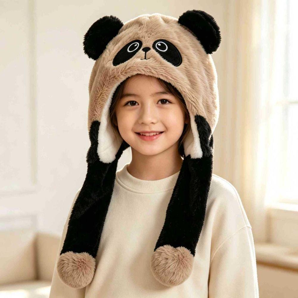 Thick Panda Plush Hat Polyester Cartoon Warm Hat Cute Moving Ear Hat  For Boys