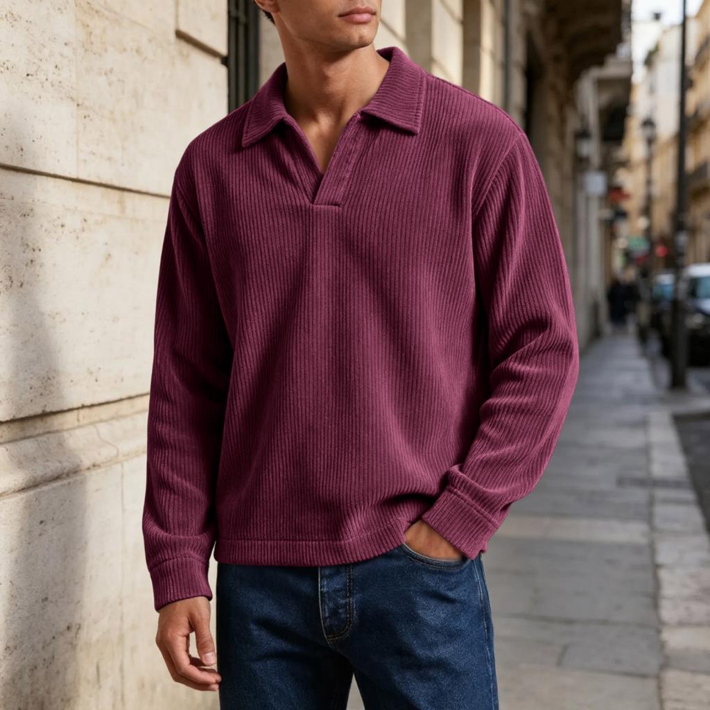 Men's Retro Corduroy Long Sleeve Shirt with Lapel Collar for Casual Everyday Wear