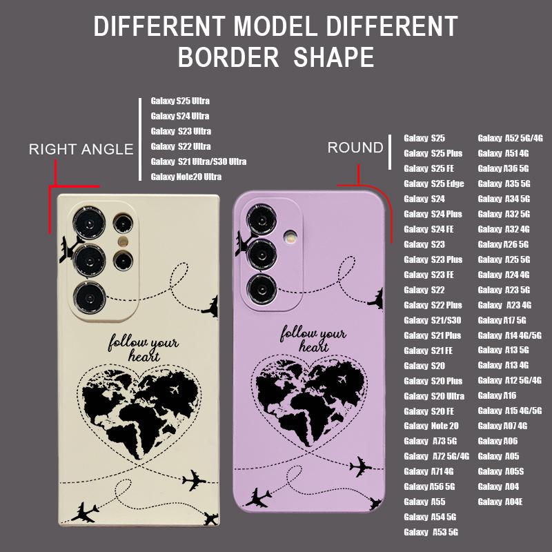 S25 FE Case Airplane Heart Map Print Cover For Samsung Galaxy S26 S25 Ultra S24 Plus S23 S22 S21 FE A14 A34 A54 A15 A25 A35 A55 A16 A26 A36 A56 A17 5G