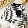 Baby Striped Tshirt Boys Girls New Casual Loose Tees New Design Long Sleeve Solid Color Tops