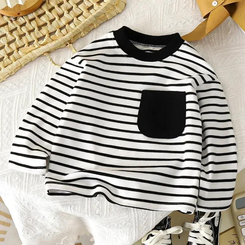 Baby Striped Tshirt Boys Girls New Casual Loose Tees New Design Long Sleeve Solid Color Tops