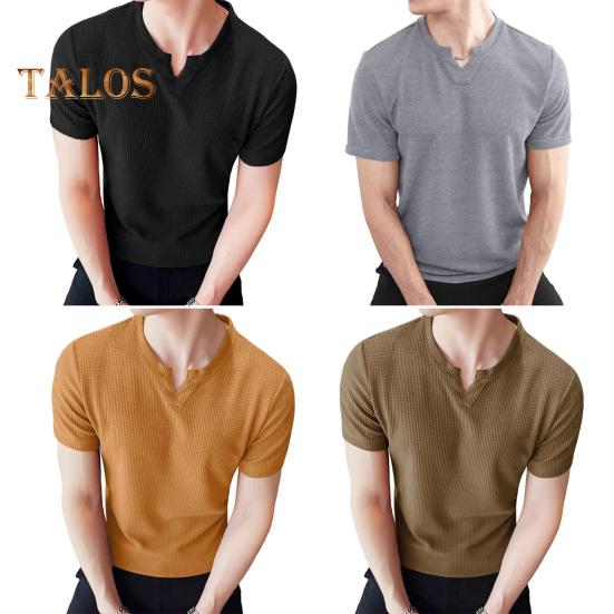 Men's Waffle V-Neck T-Shirt Solid Color Casual Tee Shirt Summer Short-Sleeved Pullover Top for Daily Outings Home Gym Street Wear