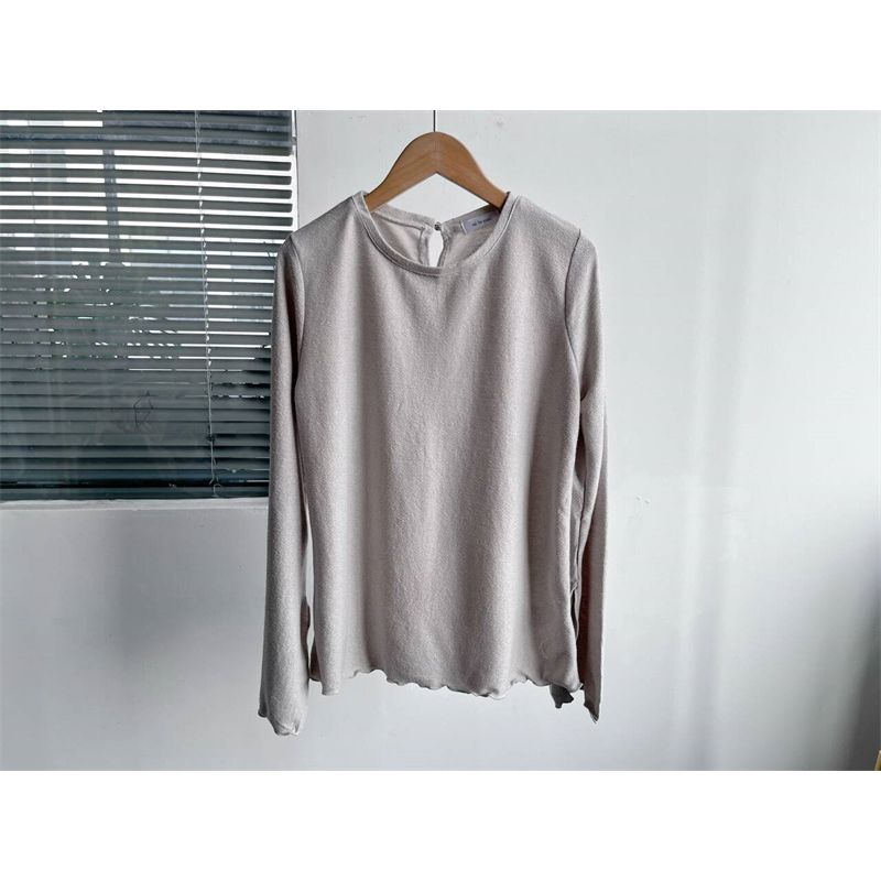 

Slight Flaw Spring and Autumn Women s round Neck Solid Long sleeve Wooden Ear T-shirt Simple Versitile Fashion Bottoming Shirt Top C3 Apricot M