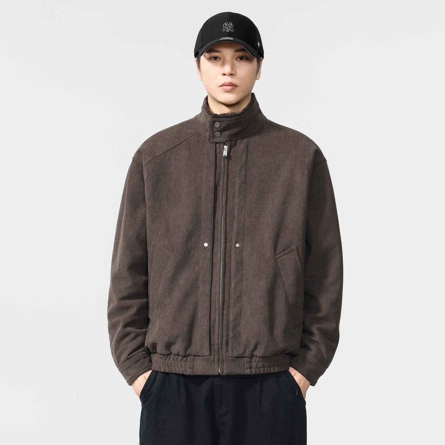 Men s Fleece-Lined Stand Collar Jacket, Cold Protection, Retro Pilot Style, High-End Feel. 4XL