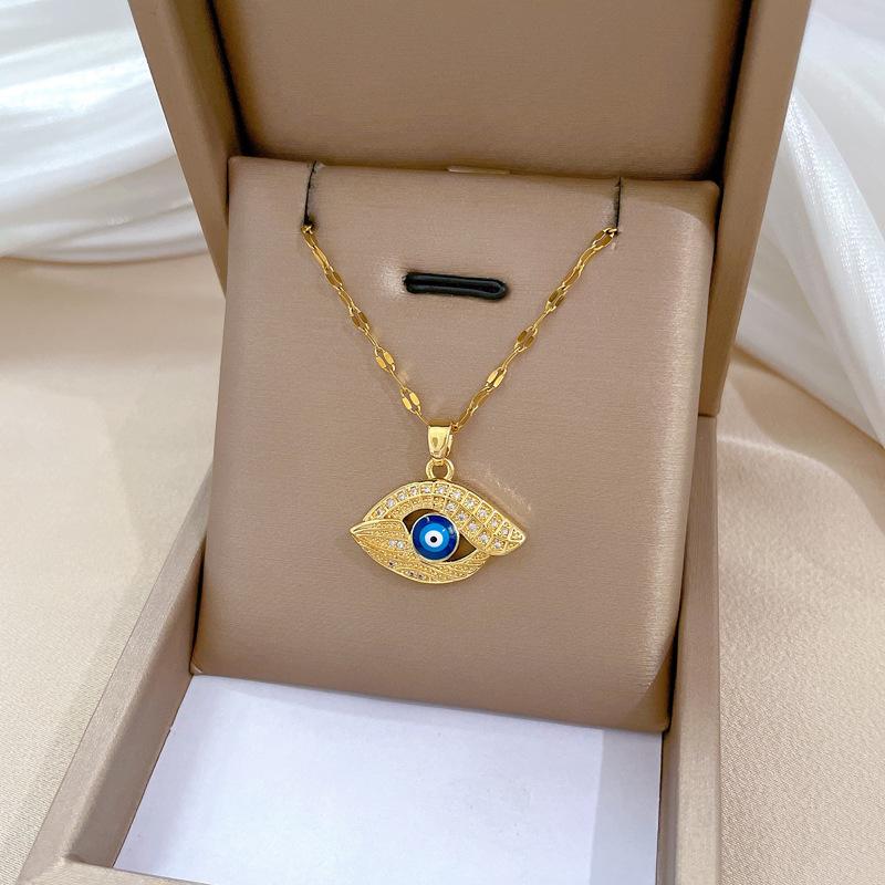 Devil'S Eye Light Luxury Temperament Gorgeous Full Diamond Necklace Women'S Versatile Clavicle Chain Titanium Steel Chain