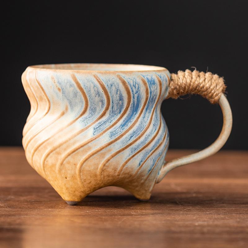Vintage Gradient Irregular Thread Ceramic Mug Vintage Tie Coffee Cup Birthday Gift Breakfast Oat Milk Cup Office Mug Home Decor
