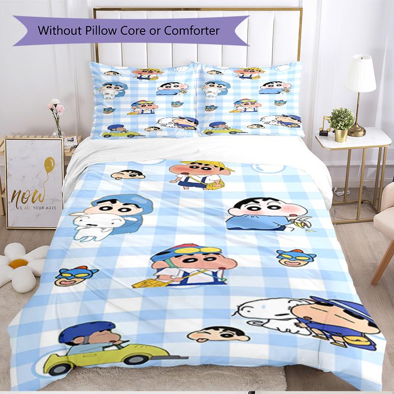 Set copripiumino 3 pezzi (1*Copripiumino + 2*Federe, Senza Nucleo), Set Biancheria da Letto Morbido Stagione Unica con Stampa Crayon Shin, Regalo per Arredamento Camera da Letto