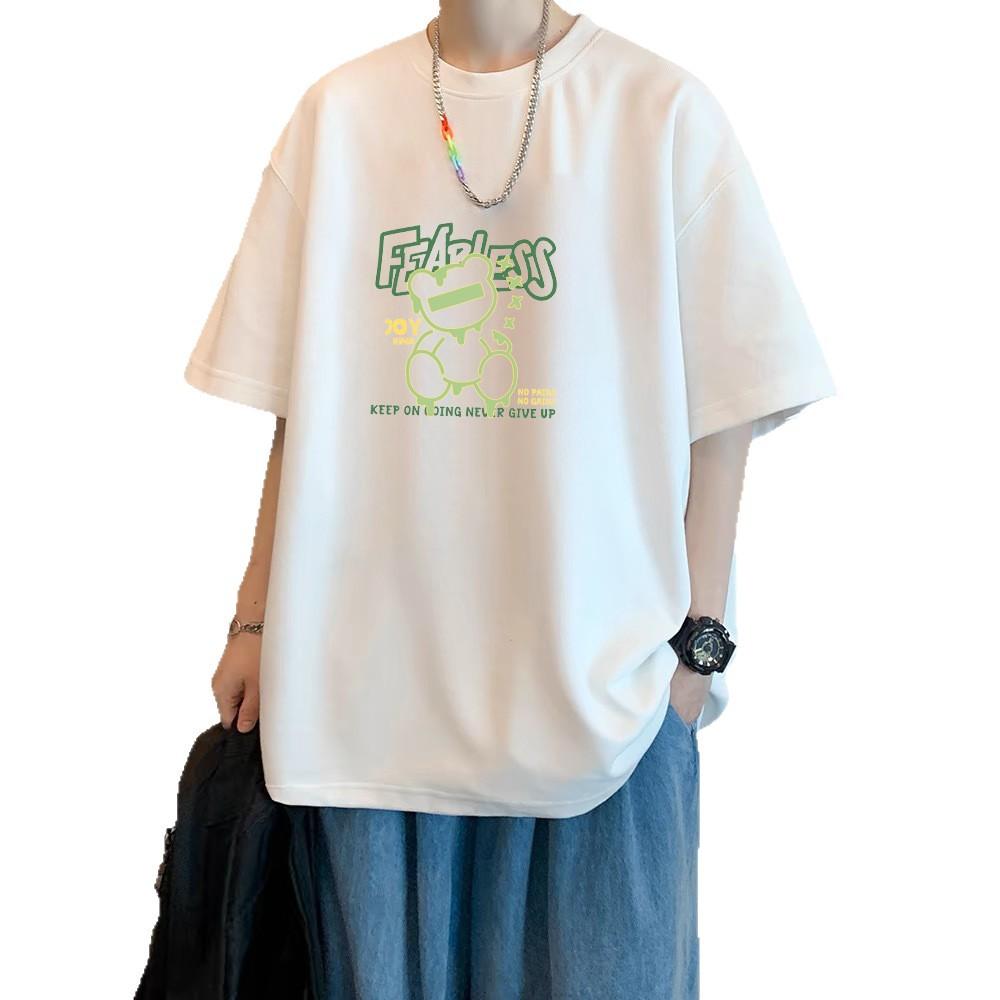 Summer Cotton Short-Sleeved T-Shirt Men'S Loose Fashion Trendy Top Daily Versatile Crew Neck T-Shirt