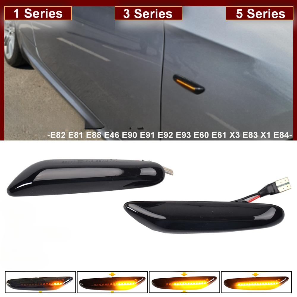 Een paar dynamische vloeiende LED-richtingaanwijzers met zijmarkeringslicht voor BMW E46 E60 E61 E90 E91 E81 E87 E82 E88 E83 E84 E92 E93 X3