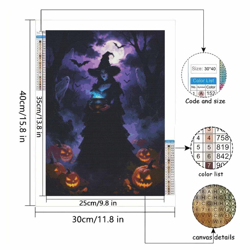 Halloween Diamond Painting Kit Witch Moon Pumpkins Handmade Diy Painting Home Decoration Painting