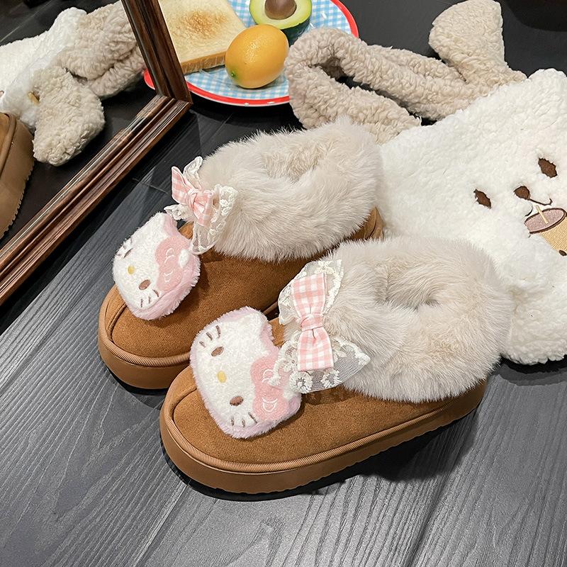 Cartoon Hello Kitty versatile thick-soled cute snow boots for women's 2025 winter new velvet warm Northeast cotton shoes