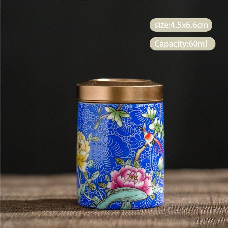 Chinese Enamel Color Flower and Bird Tea Caddy Ceramic Tea Jar Sealed Container Travel Tea Box Coffee Candy Storage Tank Teaware