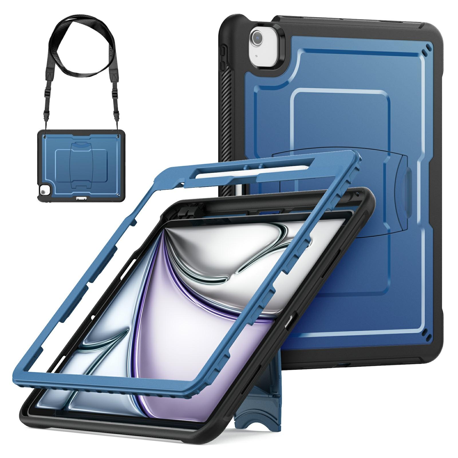 

For iPad Air 13 (2025)/(2024) Case Hidden Zinc Alloy Kickstand PC + TPE Tablet Cover with Shoulder Strap B