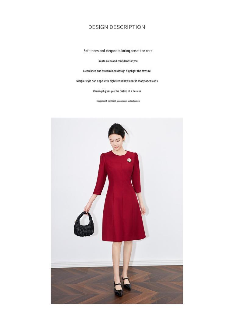 Francuska Moda Elegancka Sukienka z Rękawem Siedem ósmych Wyszczuplająca w Talii