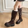 Belt Buckle But Knee Boots Women's 2025 Autumn and Winter British Style Thin Maillard Thick-soled High Knight Boots