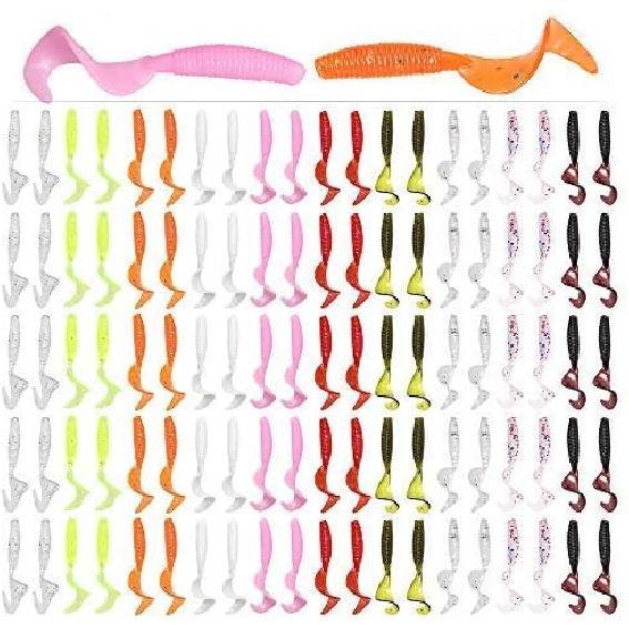 Lixada 100pcs 4cm Soft Artificial Fishing Lures Swimbait Tail Grub Lures Worm Moggot Grub Lures Baits Mixed Colors
