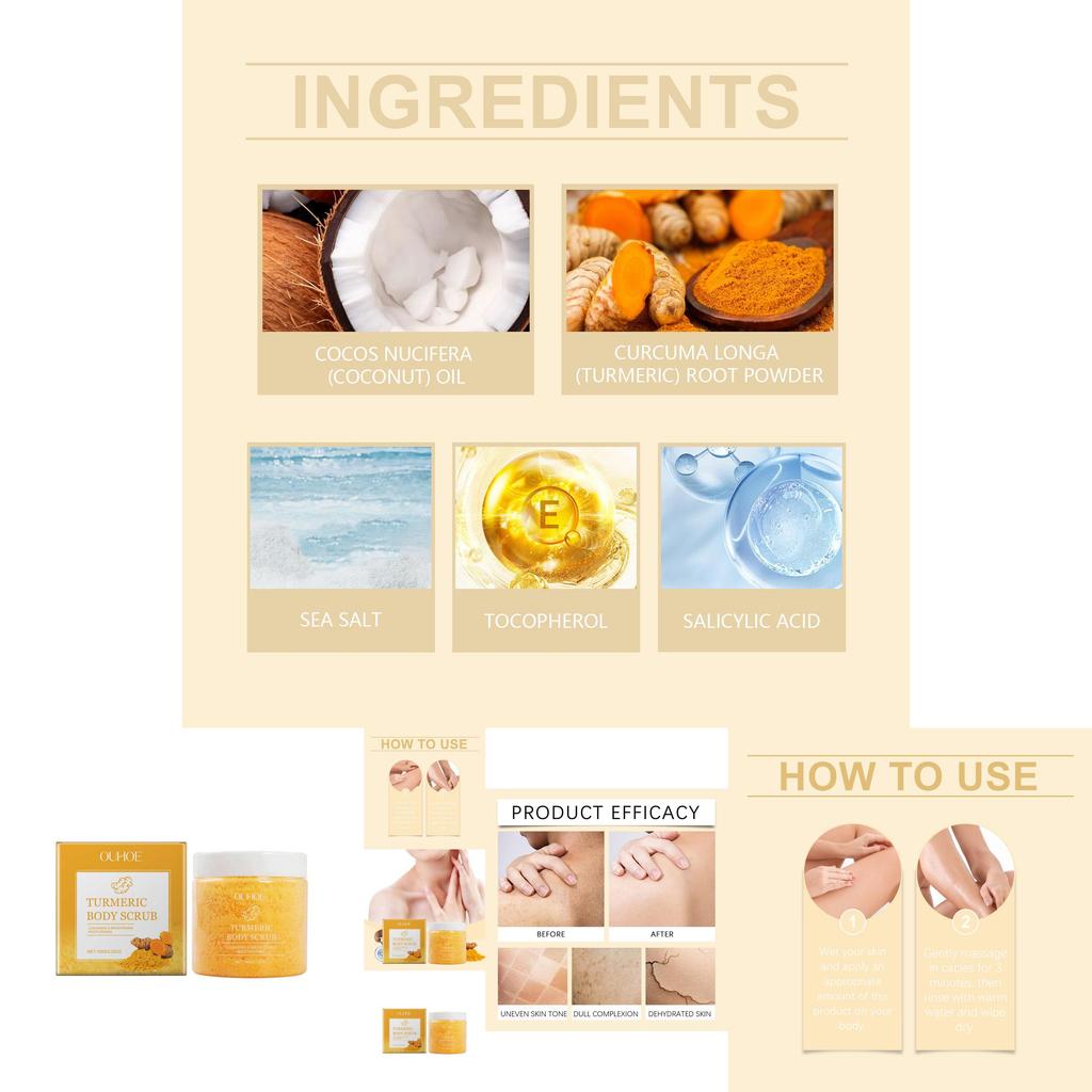 Ouhoe Natural Turmeric Body Scrub Gentle Exfoliating Formula For Smooth Radiant Skin