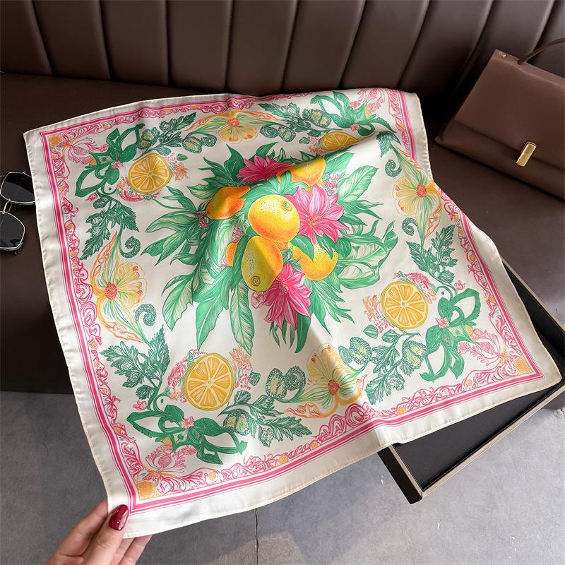 Nouvelles Bandeaux en Soie à Imprimé Mode Été Foulard Citron Bandanas Élégants pour Femmes Foulard de Cou Bandeaux pour Cheveux Foulard Foulards Féminins 70x70cm