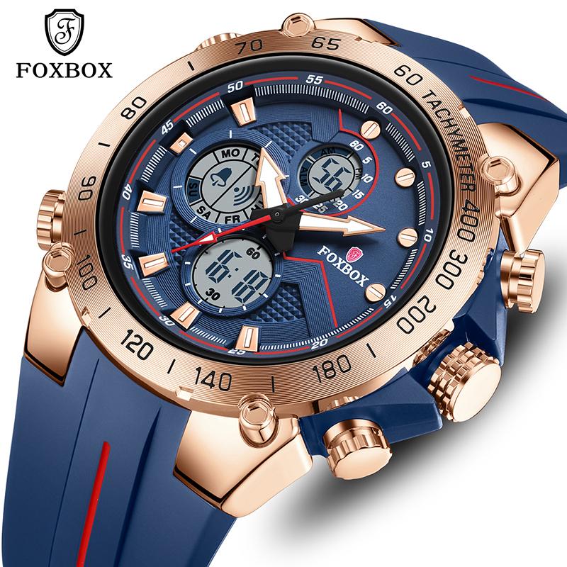 FOXBOX NEW Sports Men's Watches Military LED Dual Display Luminous Quartz Fashion Clock Waterproof Watches for Men Reloj