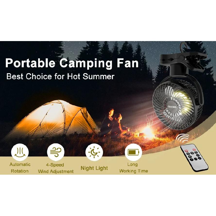 Ventilator rece mobil pentru adunări de familie în camping în aer liber 8000mAh Ventilator portabil de camping cu lanternă LED și cârlig de agățat - 35H Reîncărcabil
