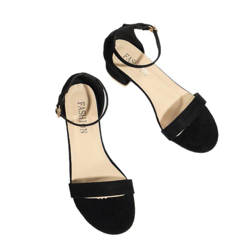 Large size sandals summer new European and American medium heel sandals thick heel open toe suede one-word buckle sandals
