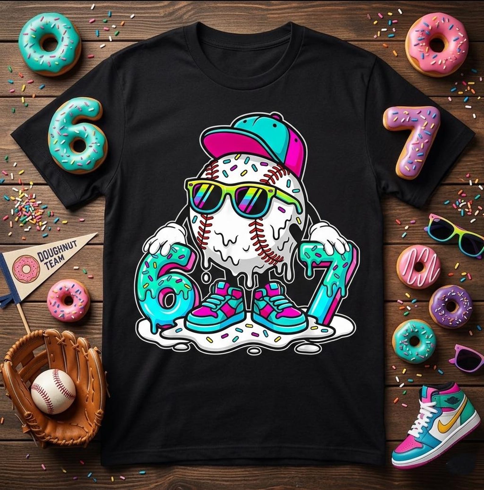 Funny 67 Baseball Drip Shirt, Melting Baseball Retro Graphic Tee 3XL