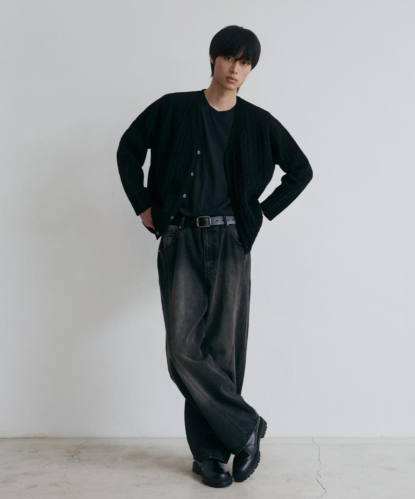 Nodu Cable Saddle Crop Cardigan [Black]