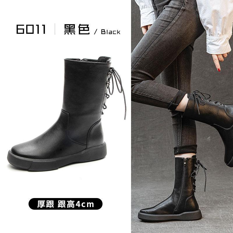 Vielseitige Retro-Herbst- und Winter-Leder-Martin-Stiefel Damen Braun Dicke Ferse Plateau Ritterstiefel Samt Warm Damenstiefel