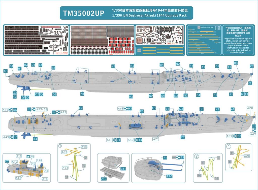 Triumph Model 1/350 Japanese Navy Destroyer Akizuki 1944 Upgrade Parts Set Resin Kit TRFM35002UP (Ship)