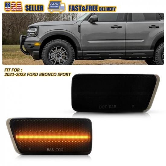 Smoked Front Amber LED Bumper Side Marker Lights For - Ford Bronco Sport