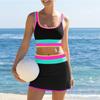 Women Two Piece Tankini Swimsuit Set Scoop Neck Crop Top and High Waist Skirt Swimwear with Trim Design