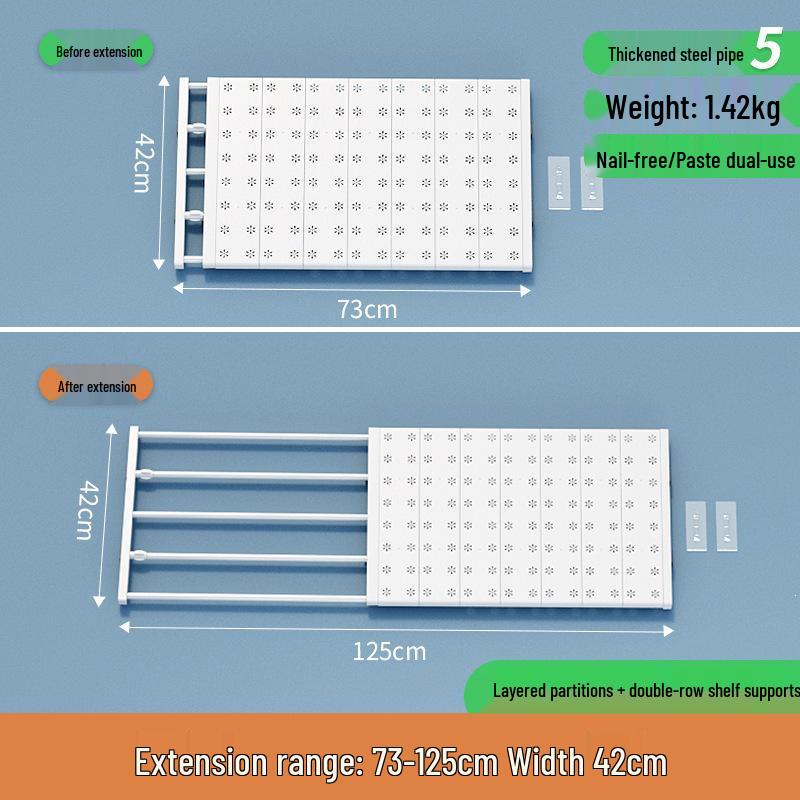 Wall-Mounted Retractable Closet Partition Shelf - No Drill Required