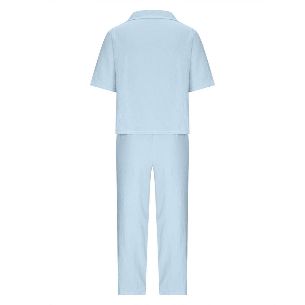 European & American Plus Size Women's Casual Summer Two-Piece Set with Short Sleeve Round Neck