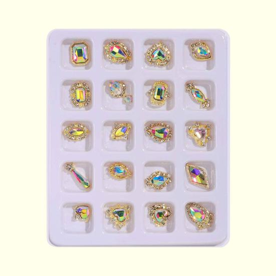 20Pcs/Box Nail Manicure Decor Gloss Three-dimensional Shining Art Sparkling DIY Faux Diamond Nail Alloy Decor