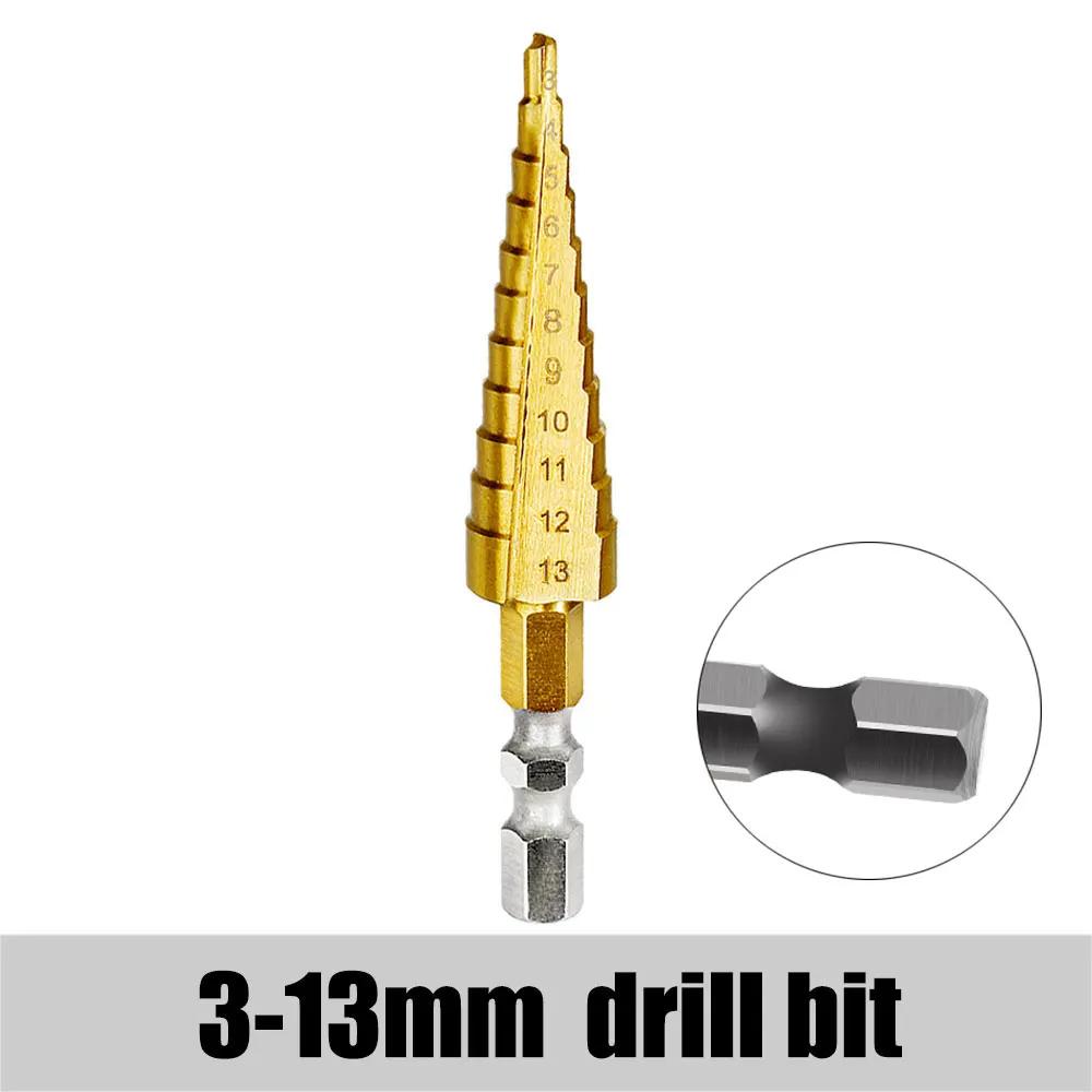 Step Drill Bit 3-12mm 4-12mm 4-20mm HSS Straight Groove Step Drill Bit Titanium Coated Wood Metal Hole Cutter Core Drilling Tool