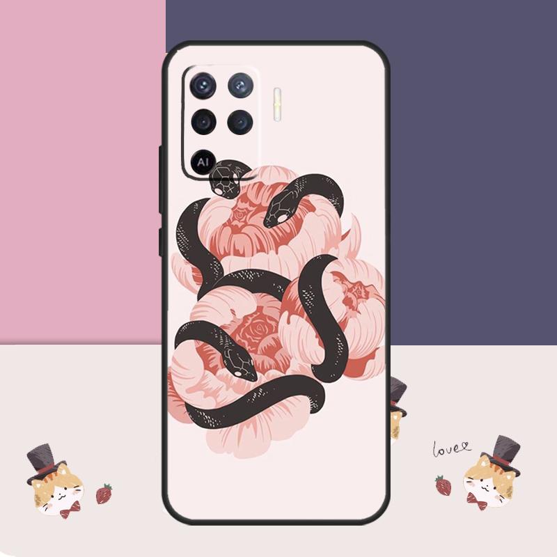 Snake Flower Case For Oppo A76 A96 A16 A60 A98 A58 A78 A18 A38 A80 A40 A77 A57 A17 A74 A54 A94 A15 A5 Pro