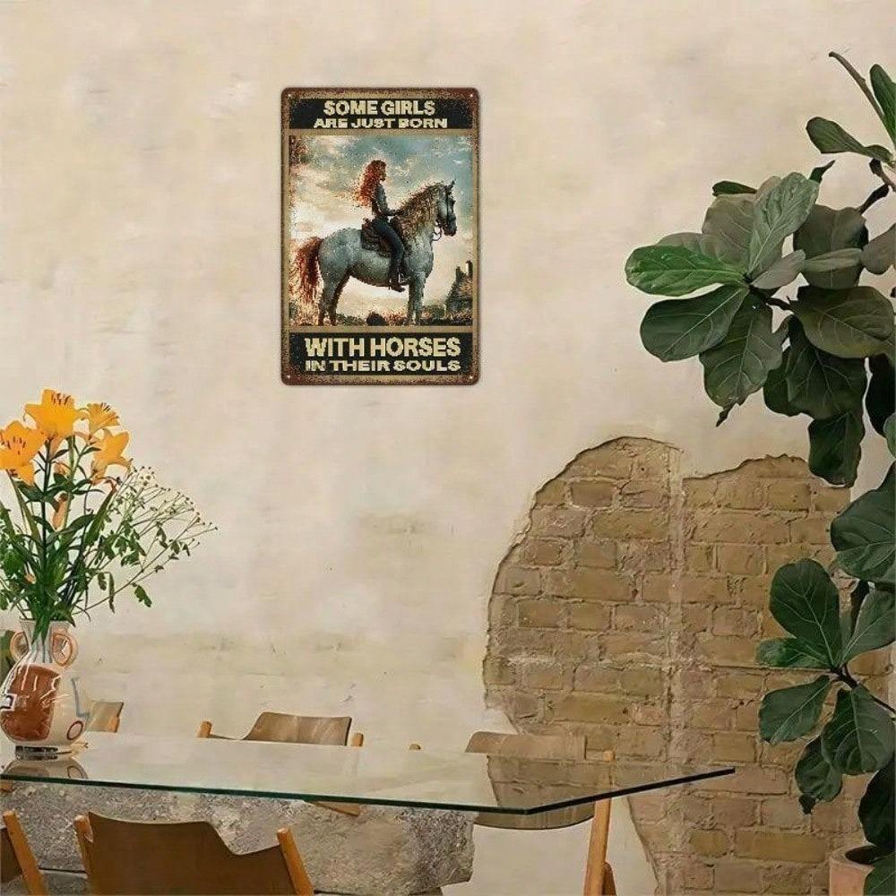Metal Horse Wall Art Vintage Tin Sign Farmhouse Decor Western Bar Rustic