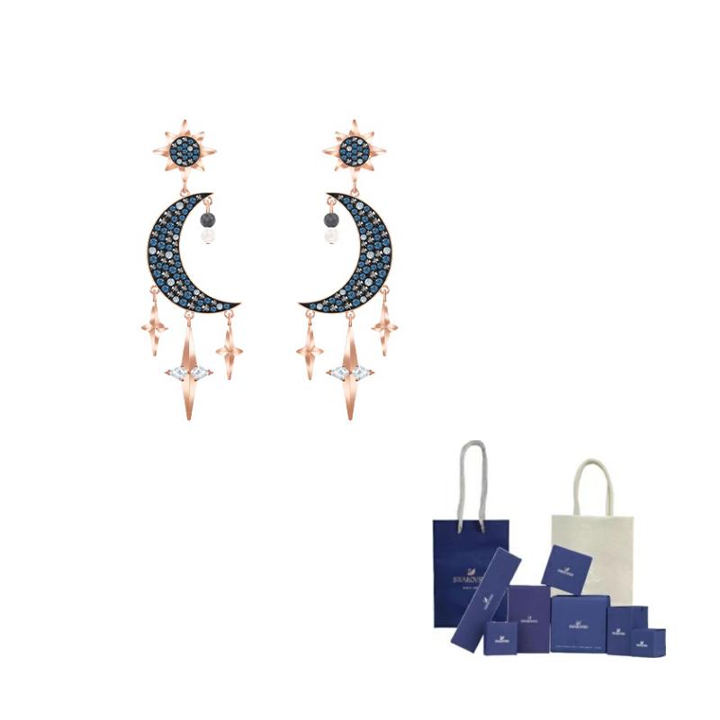 Swarovski Symbol Crystal Pearl Earrings Womens Blue Original Brand Box And Bag синий