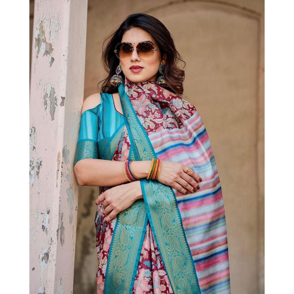 Pure Silk Digital Printed Saree, Exuding Regal Charm With Its Rich Pallu And Intricate