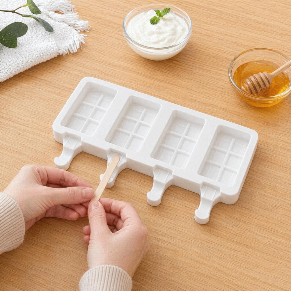 4-Cavity Ice Bar Maker Square Ice Lolly Mold Professional Ice Cream Making Mold DIY Freezer Making