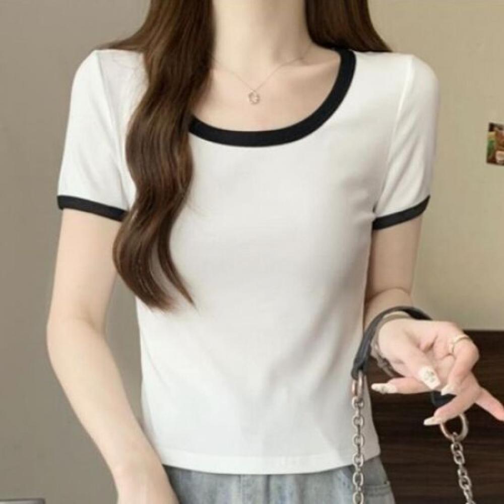 Navava ShorT Sleeve Color Block PoinT Round Neck T shirT nT1609