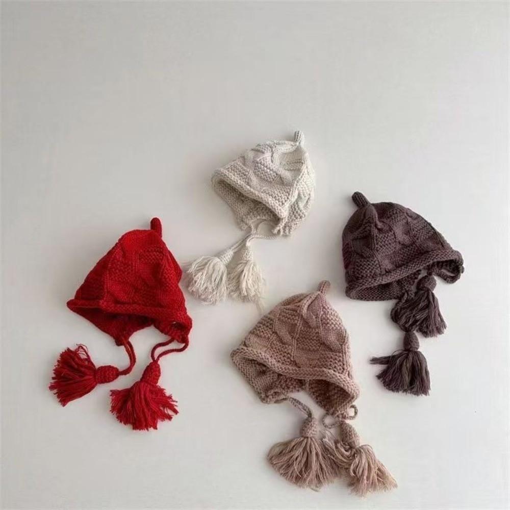 Windproof Knitted Wool Hat Tassel Warm Headgear Fashion Ear Protection Cap  Winter