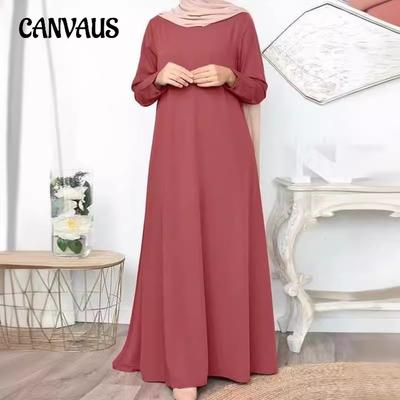 Dámske etnické oblečenie plus size Jednofarebný voľný pulóver Ležérne elegantné šaty s dlhým rukávom Minimalistické