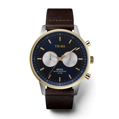 

TRIWA/TRIWA 15th Anniversary LIMITED NEVIL Men s & Women s (Unisex) Chronograph Watch, Serial Number Included, Made in Japan, Navy and Brown Leather S
