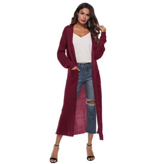 Lässiger Damen Herbst Winter Einfarbig Langarm Schlitztaschen Warmer Cardigan
