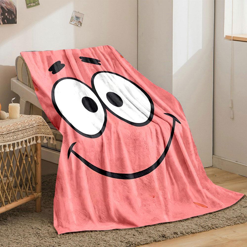 Simple Cartoon Face with Big Eyes, Arched Eyebrows, and a Wide Smile. for All Seasons Blanket Lunch Break Throw Gift