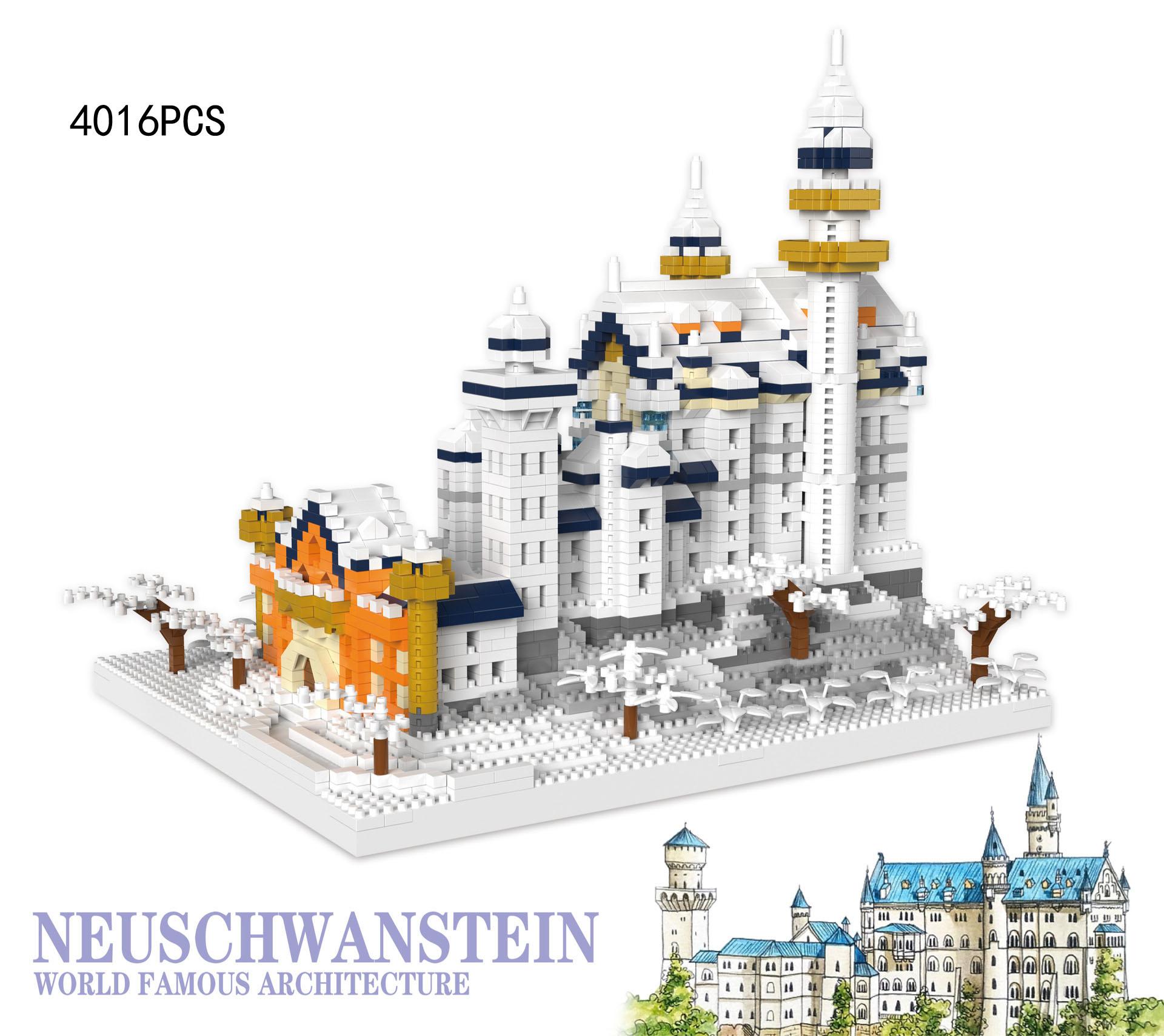 

Всемирно известный архитектурный микроалмазный блок Германия Лебедь Каменный замок Снежная сцена Кирпичи Розовая модель Игрушка Нанокирпичи