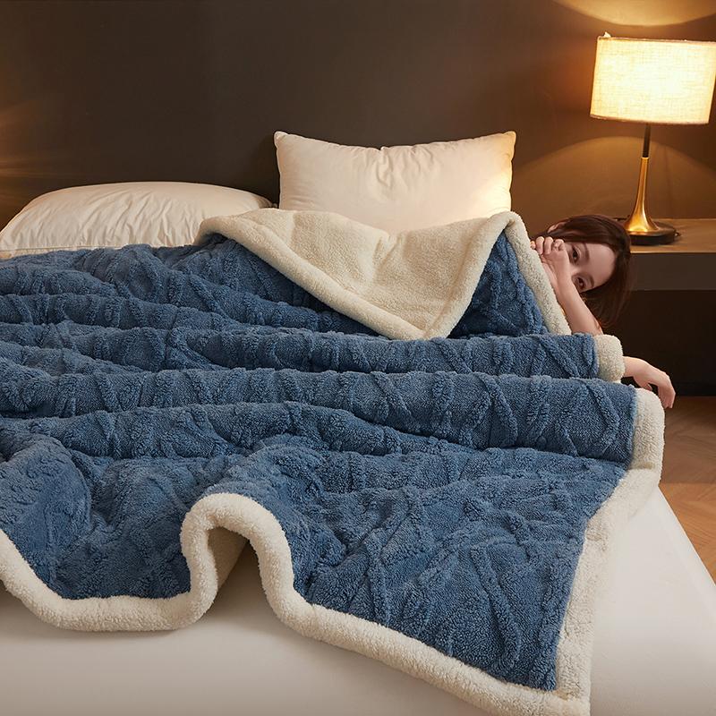 Thick Warm Taffeta Fleece Winter Blanket for Bed Geometric Pattern Soft Sofa Throw Blankets Queen Size Plush Bedroom Bedspread